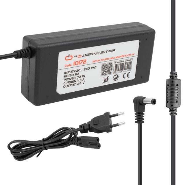 PowerMaster PM-10172 Ledx ALN-M24125 24 Volt 3 Amper 72 Watt 5.5x2.5 mm L Uçlu Plastik Kasa Masaüstü Adaptör