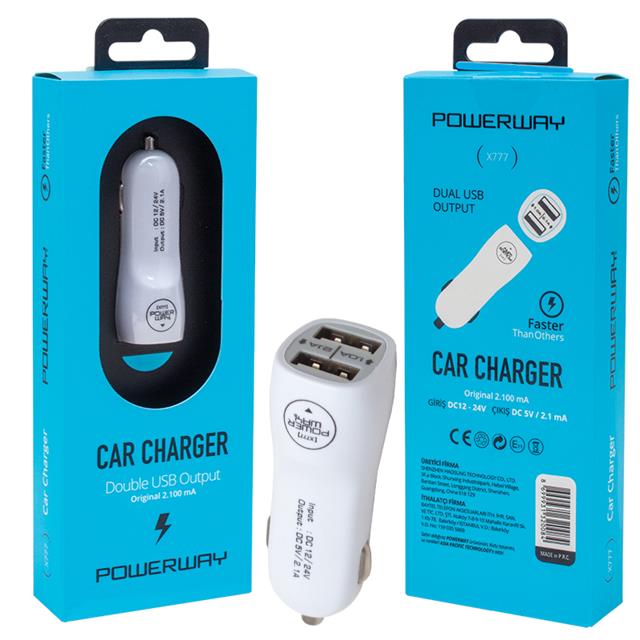 Powerway X-777 Çift Usb’li 2.1 Amper Çakmaklık Araç Şarj Cihazı