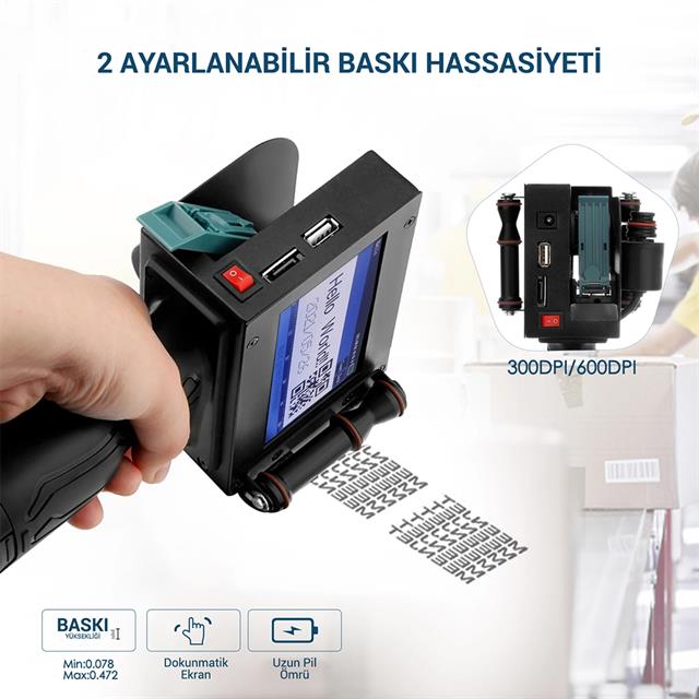 Powermaster PM-10878 4.3’’ Dokunmatik Ekranlı Şarjlı Endüstriyel El Tipi Portatif Mürekkep Yazıcı