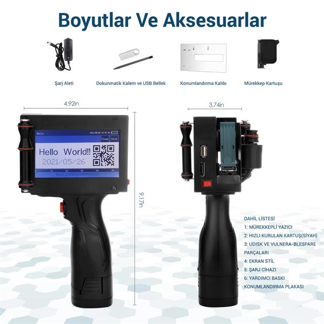 Powermaster PM-10878 4.3’’ Dokunmatik Ekranlı Şarjlı Endüstriyel El Tipi Portatif Mürekkep Yazıcı