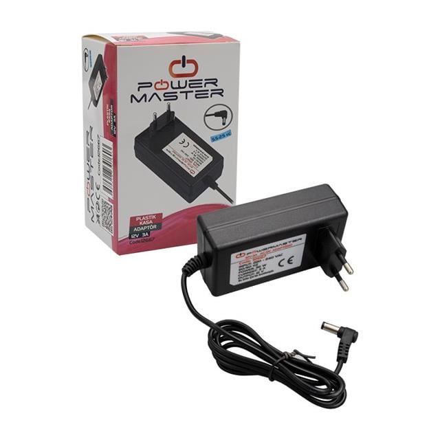 Powermaster PM-12667 12 Volt - 3 Amper 5.5*2.5 Mm Uçlu Plastik Kasa Priz Tipi Adaptör