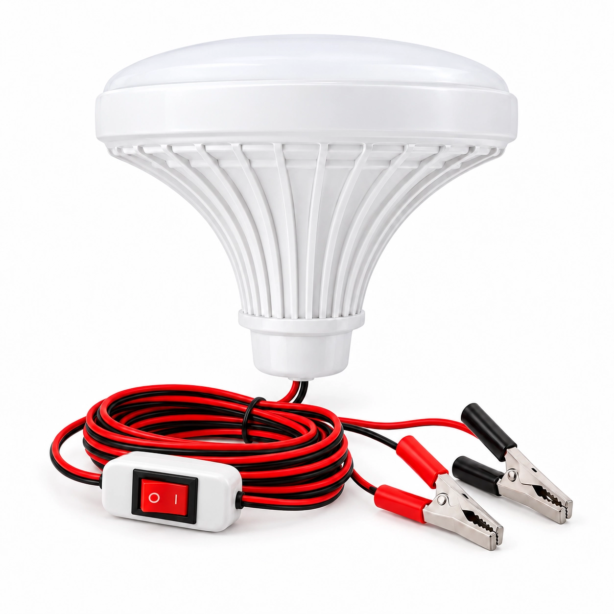12V Anahtarlı Seyyar Lamba 2 Metre Kablolu Akü maşalı 24W Beyaz Led Ampul (DC 12 Volt Aküler İçin)