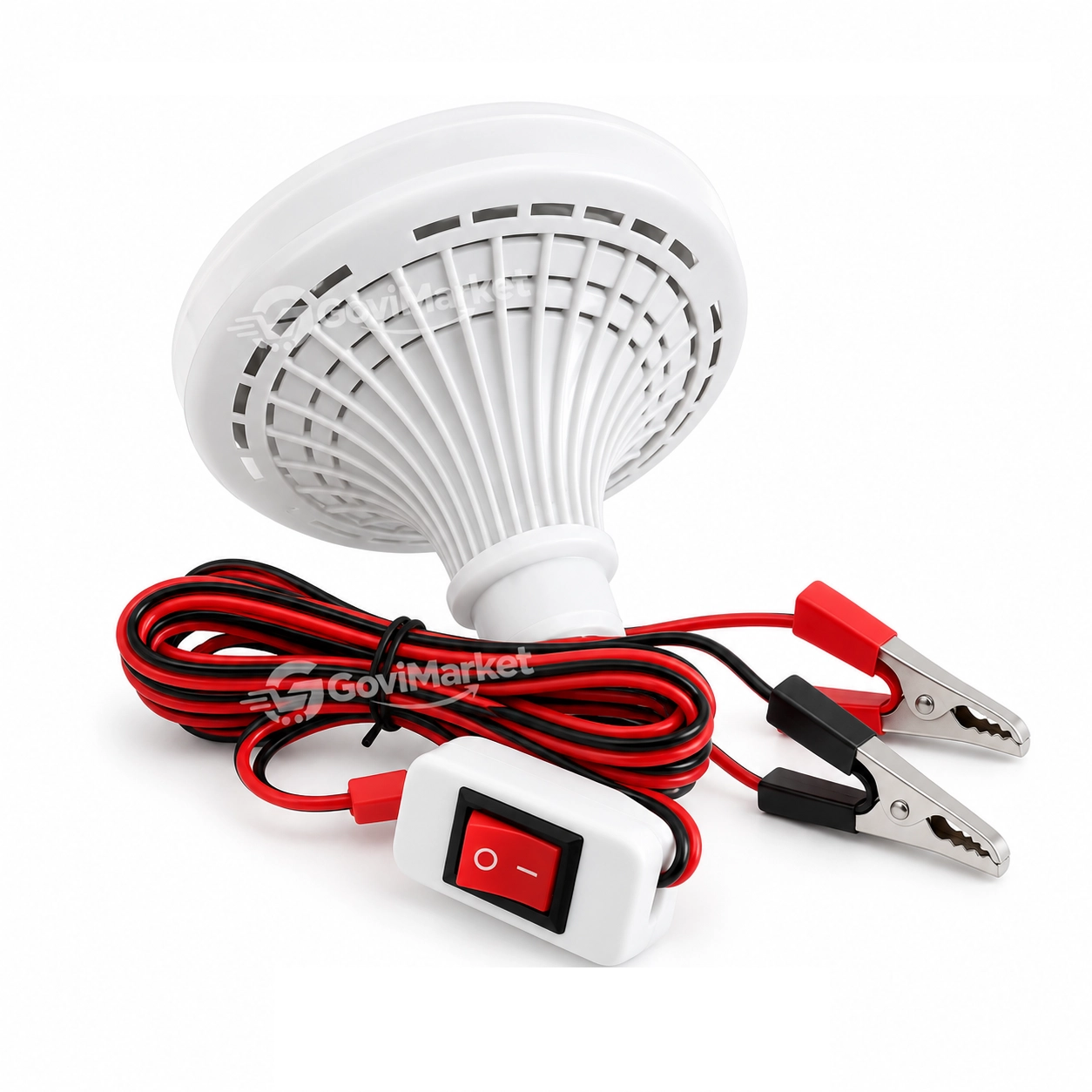 12V Anahtarlı Seyyar Lamba 2 Metre Kablolu Akü maşalı 24W Beyaz Led Ampul (DC 12 Volt Aküler İçin)
