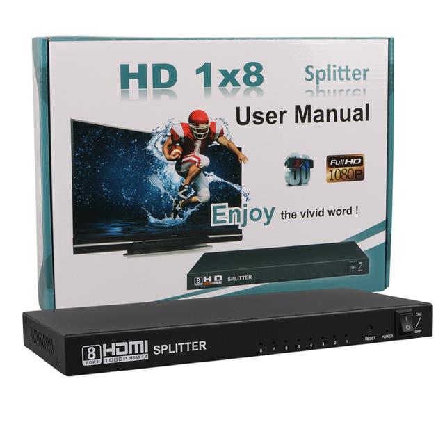 PowerMaster PM-14218 1 Giriş 8 Çıkış Port 1080P FHD HDMI Dağıtıcı Splitter (8’li Çoklayıcı)