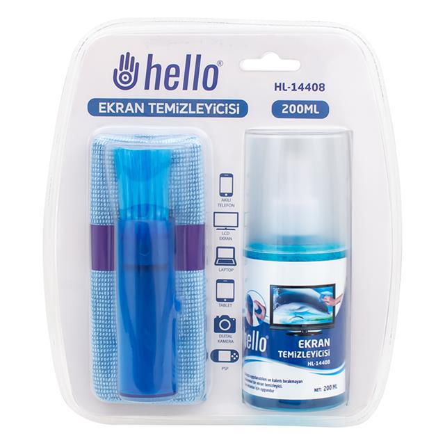 Hello HL-14408 Sprey + Fiber Bez + Fırça 200 Ml. Lcd Ekran Temizleme Seti