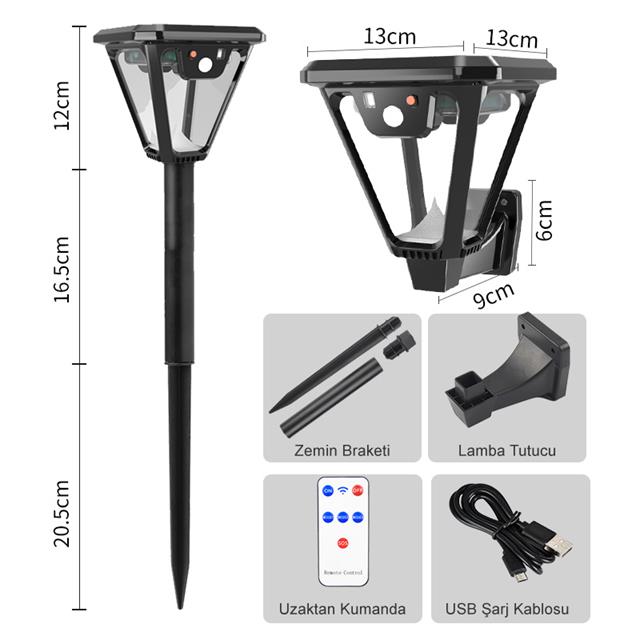 Powermaster HS-V83 Solar Panelli 3 Modlu Kumandalı Hareket Sensörlü 100 SMD Ledli Şarjlı Duvar ve Bahçe Lambası