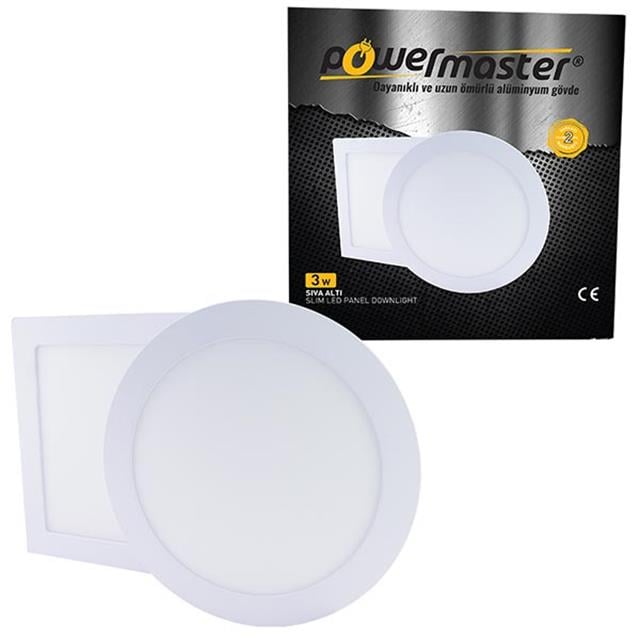 Powermaster 3W Sıva Altı 6500K Beyaz 74mm Yuvarlak Slim Spot Panel