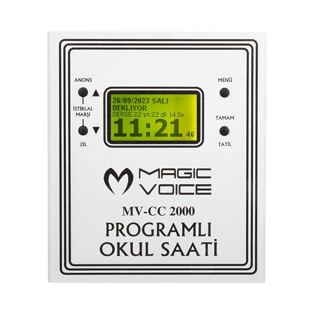 Magicvoice MV-CC2000 USB Duvar Tipi Programlı 20 Adet MP3 Formatı Zil / İstiklal Marşlı Akıllı Dijital Okul Saati (Çan Takılabilir)