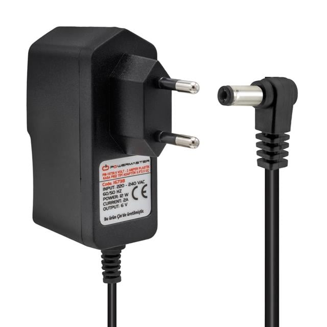Powermaster PM-16738 6 Volt - 2 Amper 5.5*2.5 Mm Uçlu Plastik Kasa Priz Tipi Adaptör
