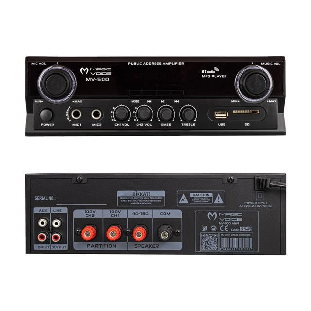MagicVoice MV-500 100W USB/SD/Bluetooth 2 Bölgeli Hat Trafolu Amfi