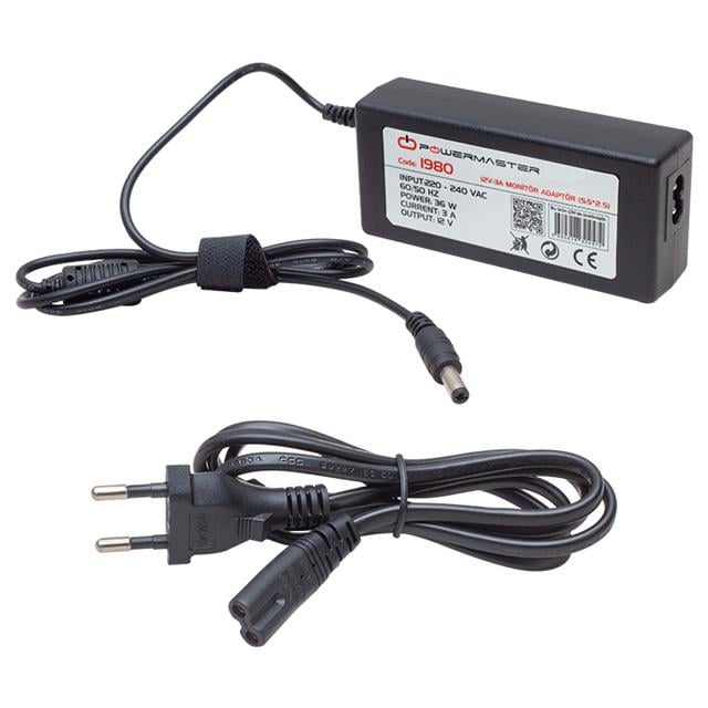 Powermaster PM-1980 12 Volt - 3 Amper - 36 Watt 5.5*2.5 Mm Uçlu Plastik Kasa Masaüstü Adaptör