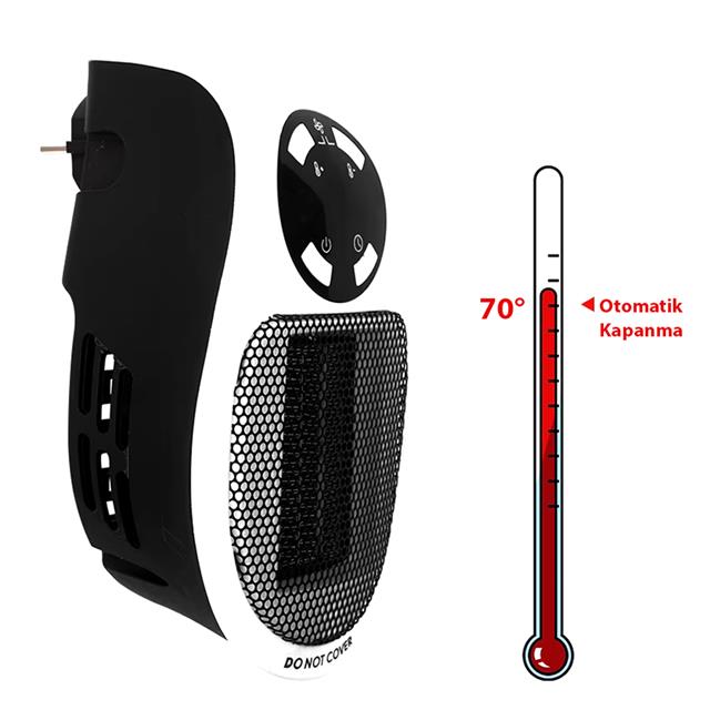 PowerMaster PM-20327 500 Watt Priz Tipi Uzaktan Kumandalı Taşınabilir Isıtıcı (Zamanlayıcı - Otomatik Kapanma)