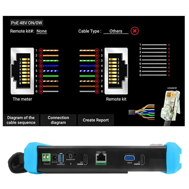 Noyafa NF-IPC716ADHS 7’’ Ekranlı IPC-ONVIF-AHD-CVI-TVI-HDMI-Analog Girişli Cctv Kamera Test Cihazı