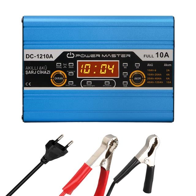 Powermaster PM-1210A 12 Volt Max 10 Amper LCD Ekranlı Akıllı Akü Şarj Cihazı