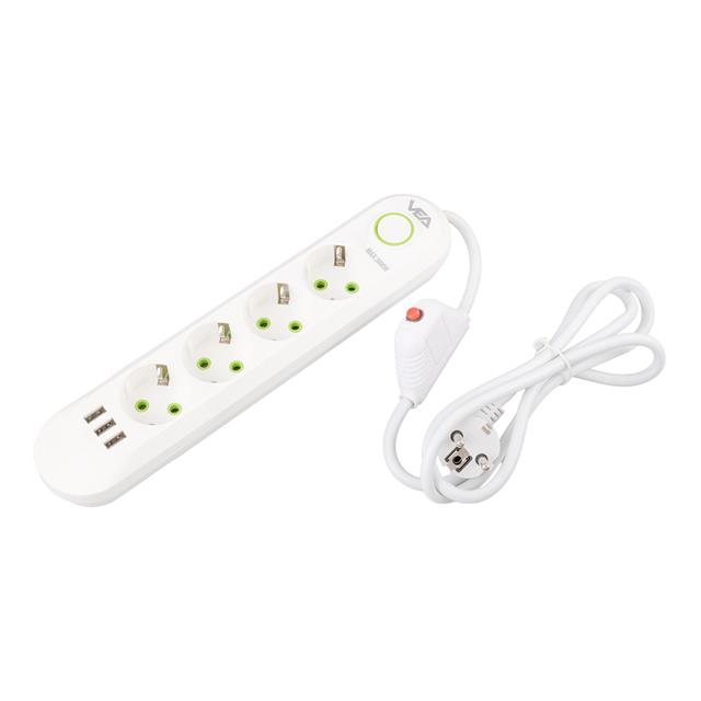 Vea VA-21560 4’lü 3 USB’li 1.5 Metre Akım Korumalı Priz Beyaz