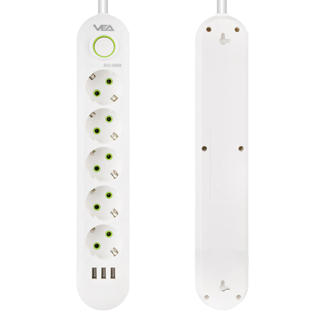 TC-21562%205’Li%201.5%20Metre%20Kablolu%203%20USB’Li%20Beyaz%20Akım%20Korumalı%20Priz