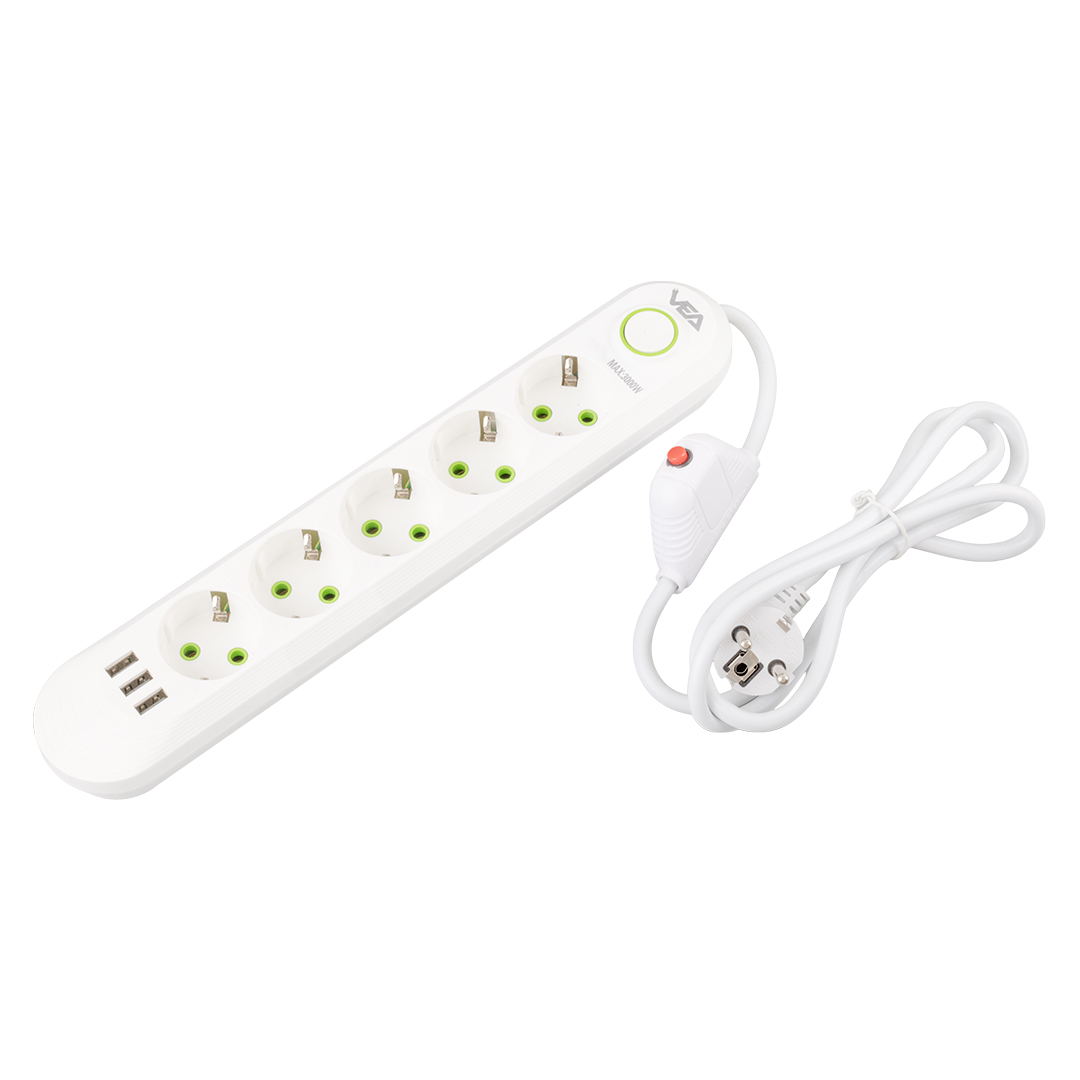 TC-21562%205’Li%201.5%20Metre%20Kablolu%203%20USB’Li%20Beyaz%20Akım%20Korumalı%20Priz