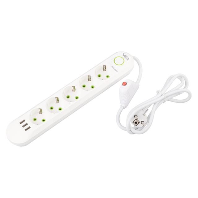 Vea VA-21562 5’li 3 USB’li 1.5 Metre Akım Korumalı Priz Beyaz