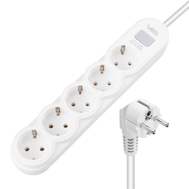 Vea VA-21569 5’li Anahtarlı 1.5 Metre Akım Korumalı Priz Beyaz