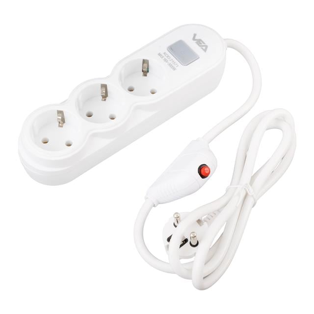 Vea VA-21571 3’lü Anahtarlı 1.5 Metre Akım Korumalı Priz Beyaz