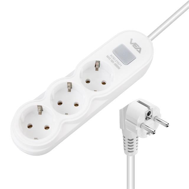 Vea VA-21571 3’lü Anahtarlı 1.5 Metre Akım Korumalı Priz Beyaz