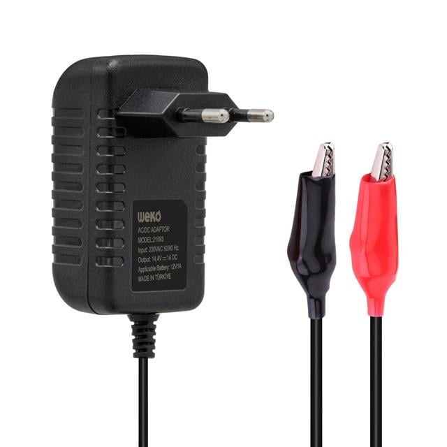 Weko 14.4V-1A Akü Şarj Cihazı Jel Kuru Asitli Akülere Uygun (10 Amper ve Altında Aküler İçin Uygundur)