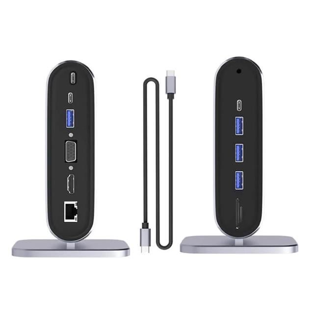 PowerMaster PM-21813 Type-C TO 12 Port Hub USB/Ethernet/HDMI/VGA/SD/TF Kart Okuyucu Dönüştürücü Çoğaltıcı Laptop PC Macbook Dock Station