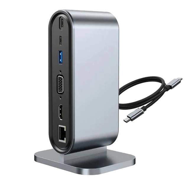 PowerMaster PM-21813 Type-C TO 12 Port Hub USB/Ethernet/HDMI/VGA/SD/TF Kart Okuyucu Dönüştürücü Çoğaltıcı Laptop PC Macbook Dock Station