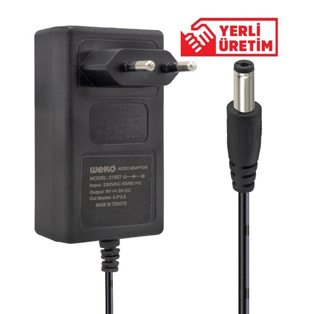 Weko 9 Volt 2 Amper Priz Tipi Plastik Kasa Adaptör 5.5*2.5 Uç