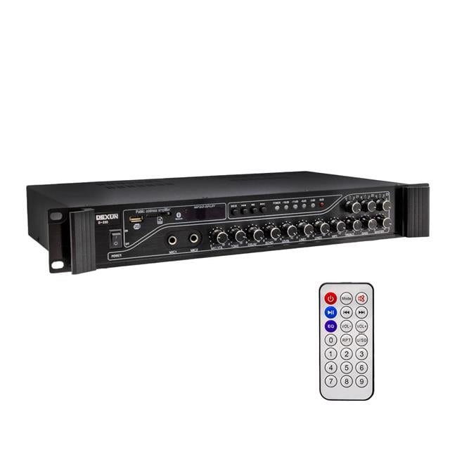 Dexun D-230 250 Watt 3 Zone İki Mikrofon Girişli Hat Trafolu Anfi  Usb-Bt 4/16-70-100v
