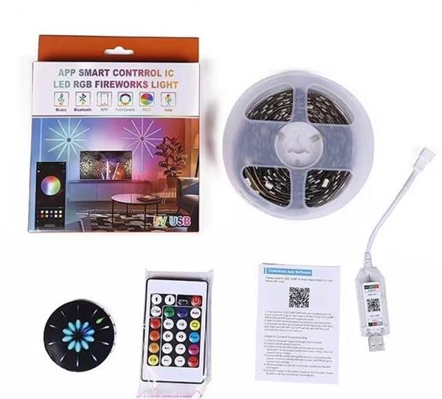 SN-22231 Bluetooth Havai Fişek LED Seti Sese Duyarlı RGB Rengi Akıllı Şerit Işık 200+ Efektli Oda Aydınlatma