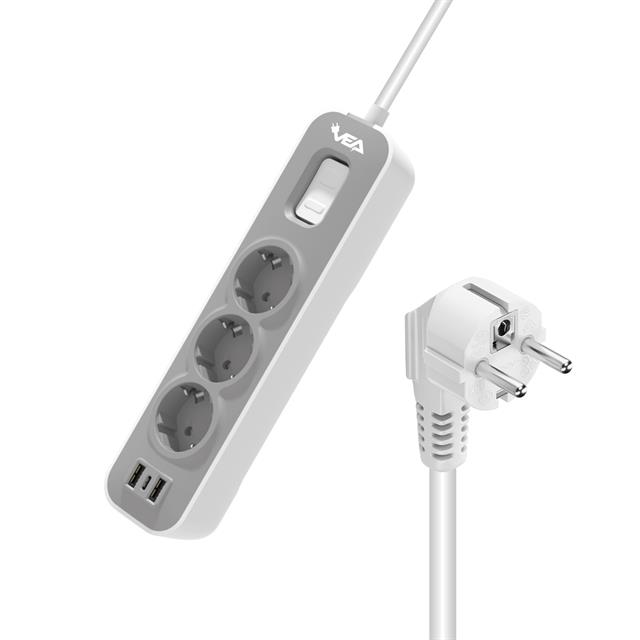 Vea VE-NOVA103U A Class 3’lü 2 Usb’li Anahtarlı 1.5 Metre Akım Korumalı Priz