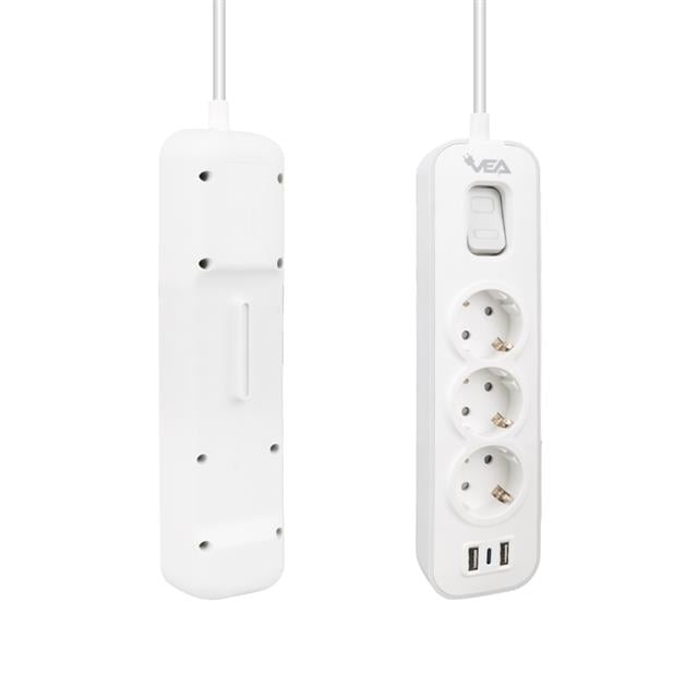 Vea VE-NOVA103U A Class 3’lü 2 Usb’li Anahtarlı 1.5 Metre Akım Korumalı Priz