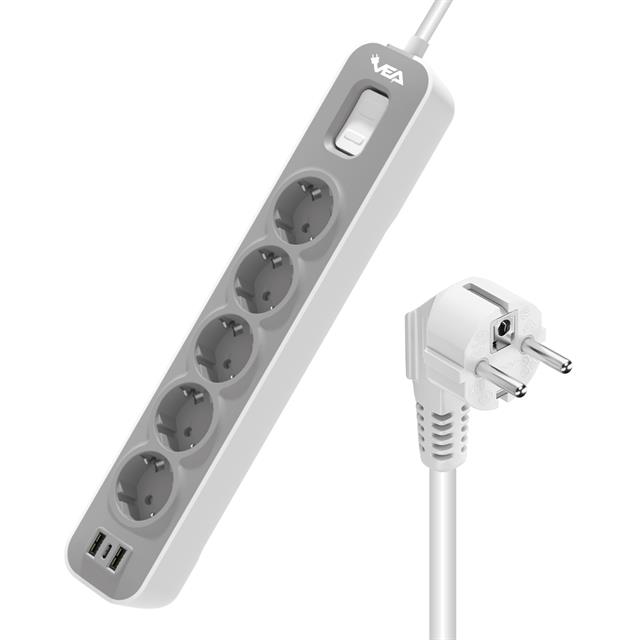 Vea VE-NOVA105U A Class 5’li 2 Usb’li Anahtarlı 1.5 Metre Akım Korumalı Priz