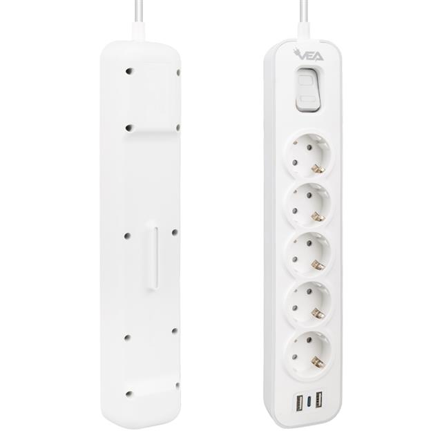 Vea VE-NOVA105U A Class 5’li 2 Usb’li Anahtarlı 1.5 Metre Akım Korumalı Priz