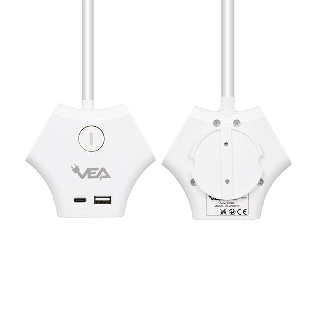 Vea VE-G903YC 3’lü USB+ Type-C Girişli Anahtarlı 1.5 Metre Grup Priz