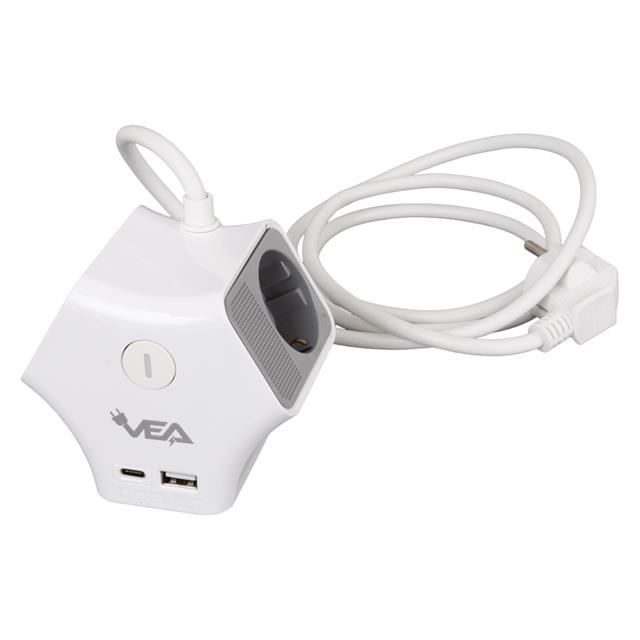 Vea VE-G903YC 3’lü USB+ Type-C Girişli Anahtarlı 1.5 Metre Grup Priz