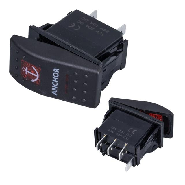 PowerMaster Çapa Irgatı Sembollü Yaylı Işıksız 3 Pinli On-Off 12-24V Marin Switch