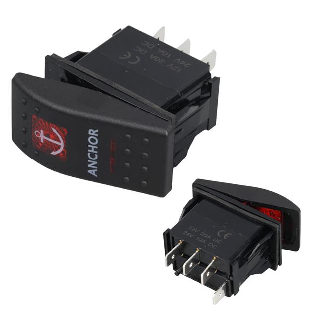 PowerMaster Çapa Irgatı Sembollü Yaylı Işıksız 4 Pinli On-Off 12-24V Marin Switch
