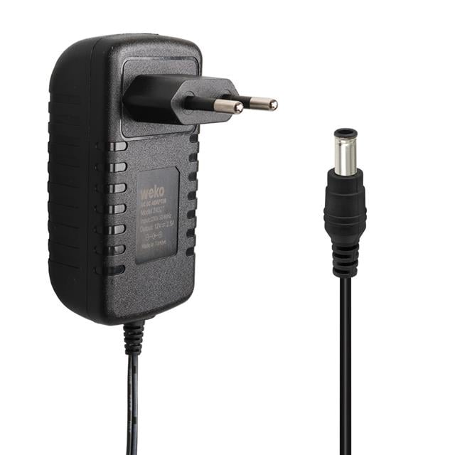 Weko WK-24327 12 Volt - 2.5 Amper 5.5*2.5 Uçlu Yerli Üretim Plastik Kasa Priz Tipi Adaptör
