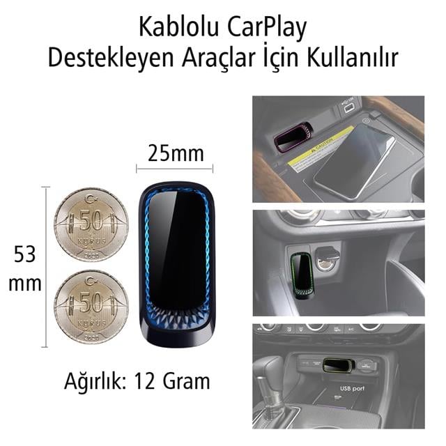 PowerMaster PM-24508 Wireless Kablosuz Apple İphone CarPlay Ekran Yansıtma (Versiyon 4.0)