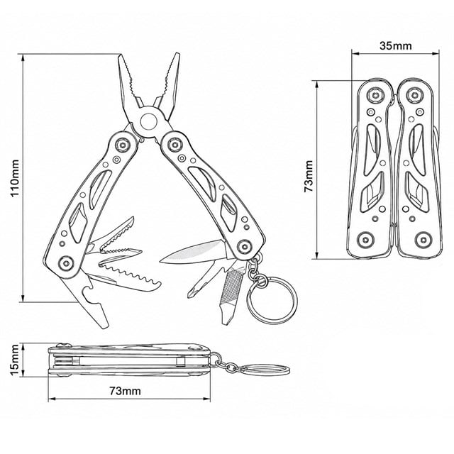 Powermaster PM-24603 Paslanmaz Çelik Katlanabilir Çok Fonksiyonlu Pense Multitool Çakı Anahtarlık