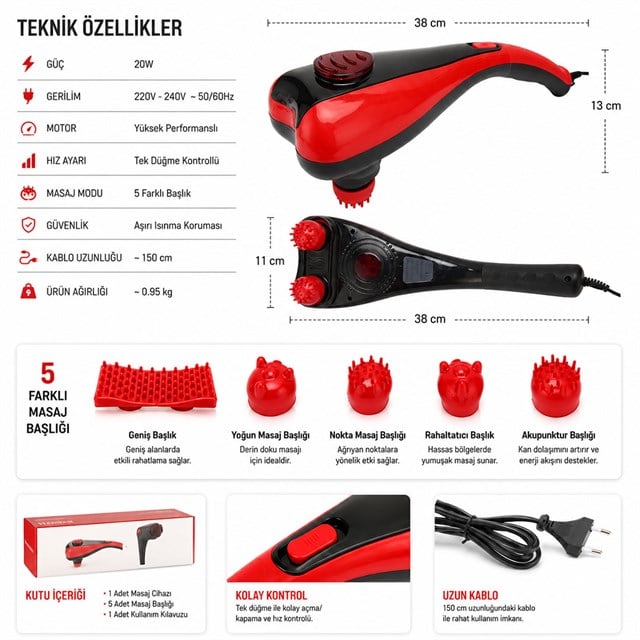PowerMaster PM-24616 İki Kademeli Çift Başlıklı El Tipi Masaj Aleti