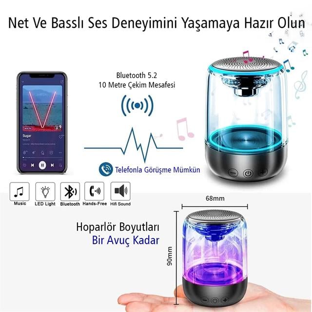 MagicVoice MV-24695 600 Mah Taşınabilir RGB Mikrofonlu AUX/TF/Bluetooth 3 Watt Hoparlör