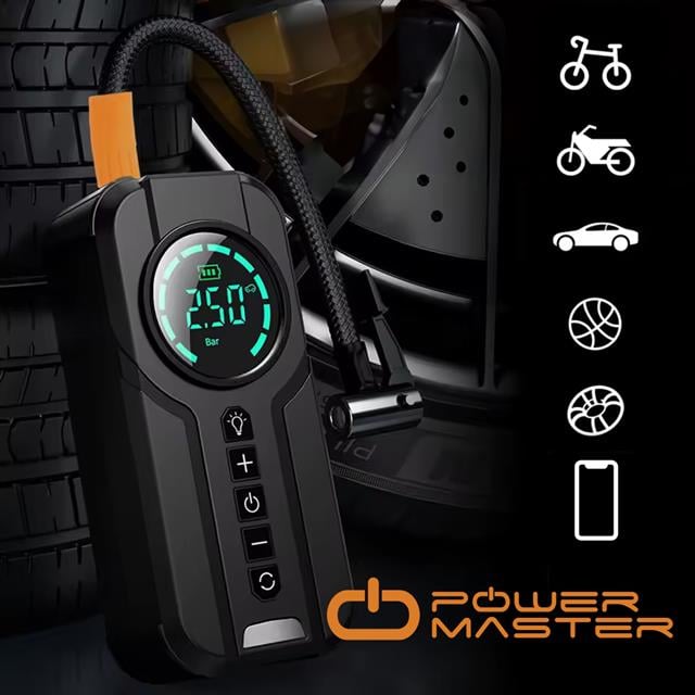 PowerMaster Powerbank Araç Akü Şarj Lastik Hava Kompresörü Şişirici Taşınabilir Dijital Kablosuz El Feneri