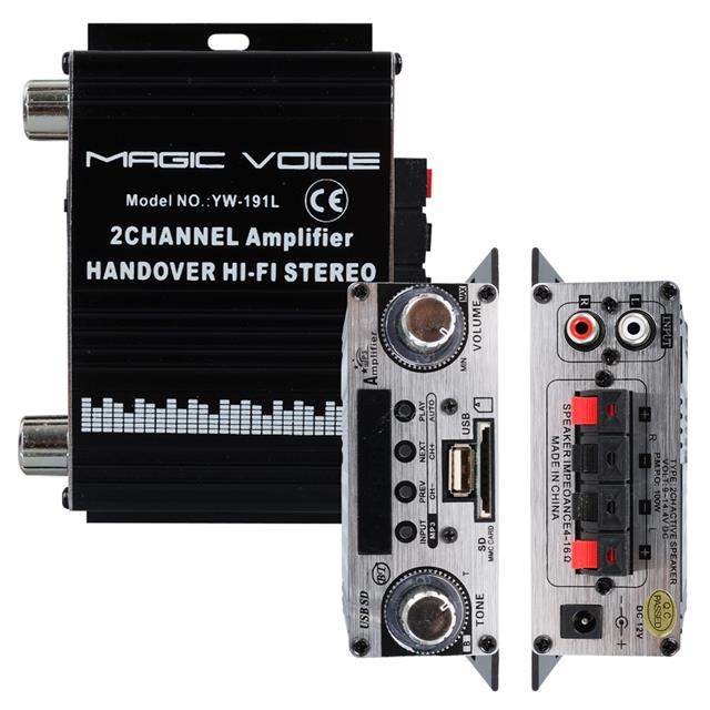 MagicVoice YW-191L 12 Volt 100 Watt Motosiklet Bluetooth Amfi USB/SD 2 Kanal Pazarcı - Anfi (125X95X40mm)