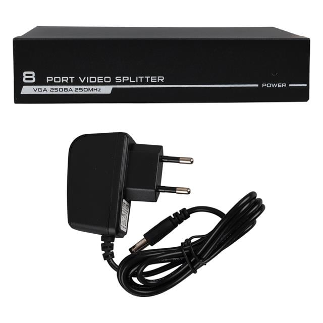 Powermaster VGA-2508A 250 MHz 8 Port 1920x1440 Destekli VGA Video Splitter Dağıtıcı 9 V Adaptörlü