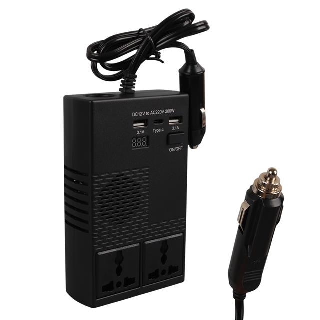 Olesson 1664 DC 12-24V 200W Oto Araç Power İnverter 1x Çakmak Girişi - 1x TYPE-C - 2x USB - 2x 220V Üniversal Priz