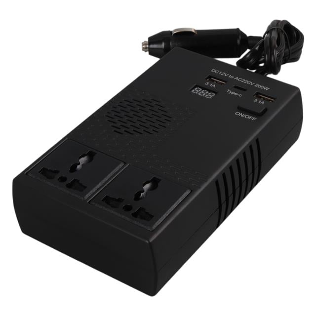 Olesson 1664 DC 12-24V 200W Oto Araç Power İnverter 1x Çakmak Girişi - 1x TYPE-C - 2x USB - 2x 220V Üniversal Priz