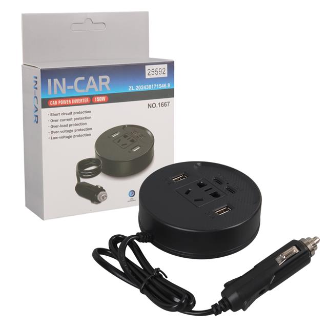 Olesson 1667 DC 12-24V 150W Oto Araç Power İnverter Çift TYPE-C - Çift USB - 220V Üniversal Priz Girişli